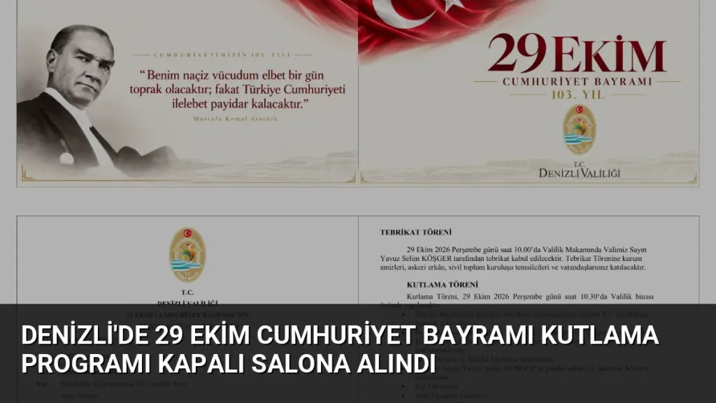 Denizli'de 29 Ekim Cumhuriyet Bayramı Kutlama Programı Kapalı Salona Alındı